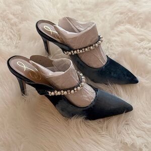 Sam Edelman blue Velvet Heels with Rhinestone Detail